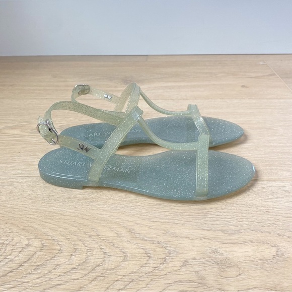 Stuart Weitzman Womens Mellie Jelly Glitter Flat Summer Sandals Silver Size 8 - Picture 3 of 6